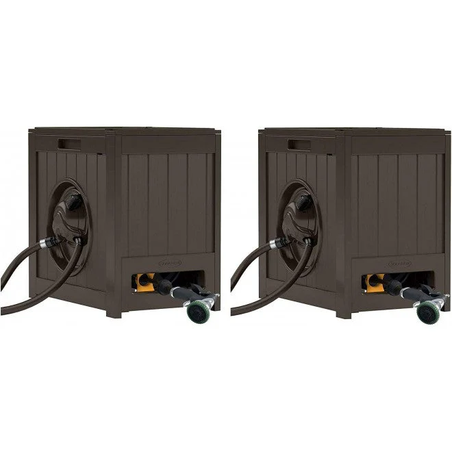 125 Aquawinder Auto Rewind Water Powered Yard Hose Reel, Java (2 Pack)