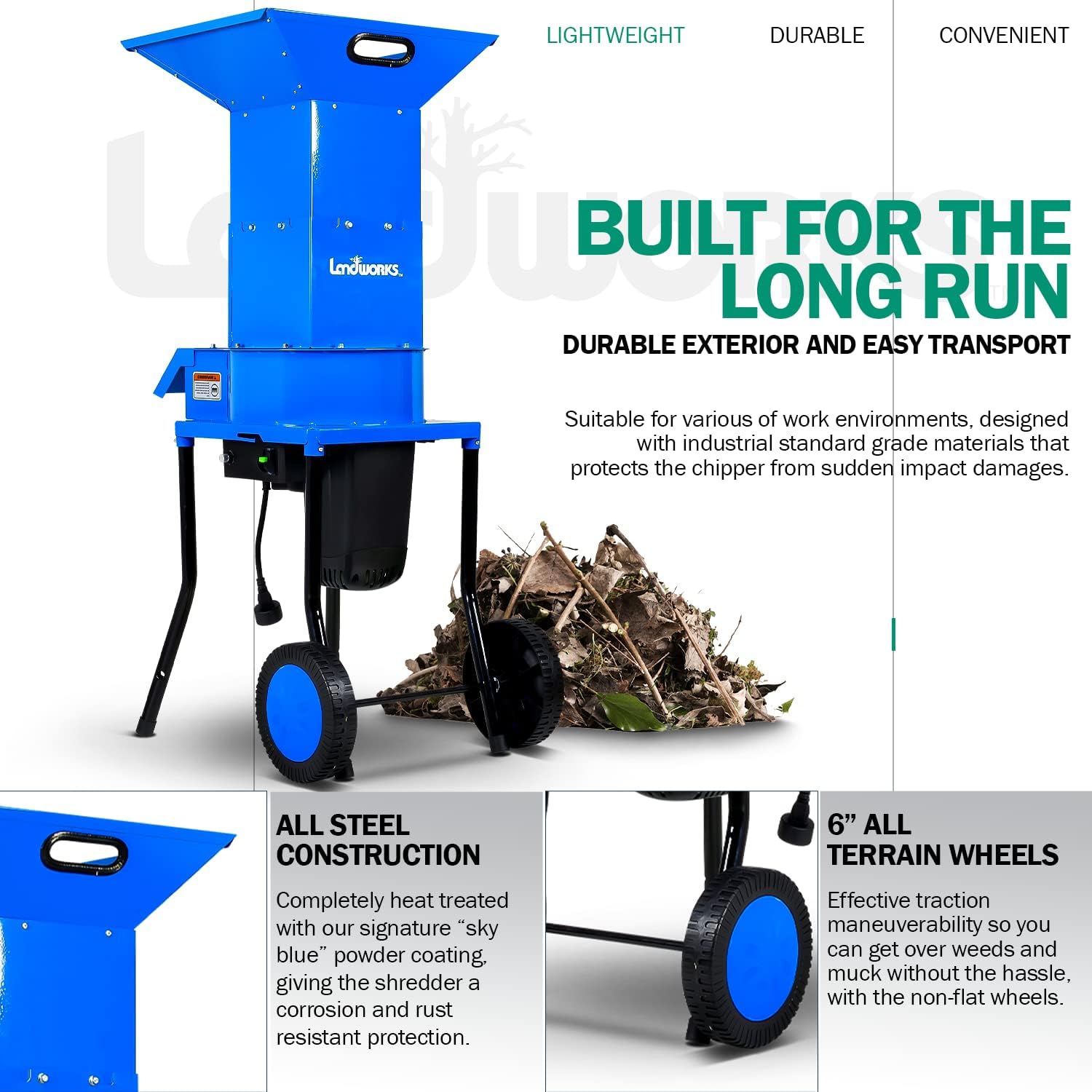 Landworks Leaf Mulcher Shredder Electric Green and Waste Management Heavy Duty 120V AC 11