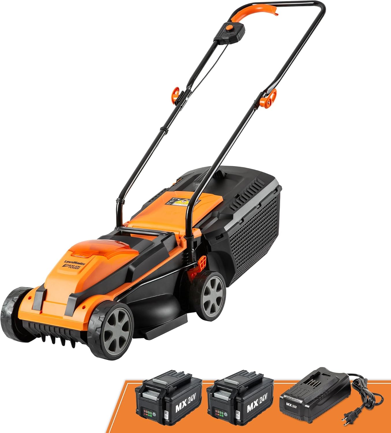 LawnMaster Cordless 13-Inch Lawn Mower 24V Max with 2X4.0Ah Battery and a Charger