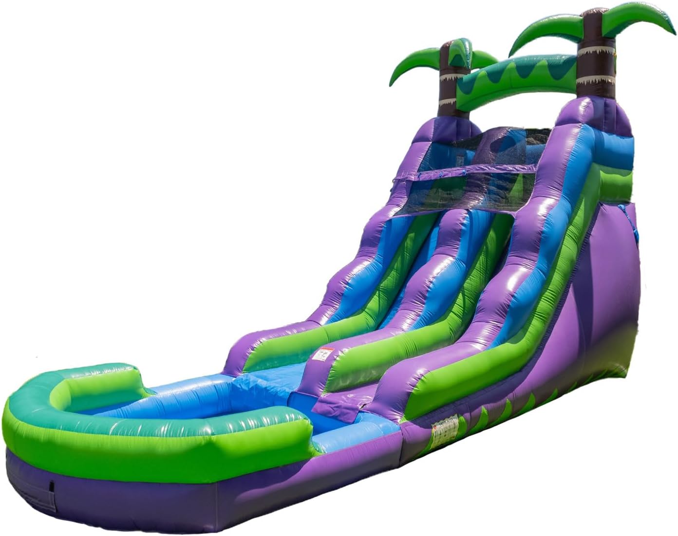 HeroKiddo 16 Purple Tropical Lightweight Premium Commercial Grade Water Slide Inflatable with Attached Pool for Kids and Adults (with Blower), Wet Dry Use, Summer Fun