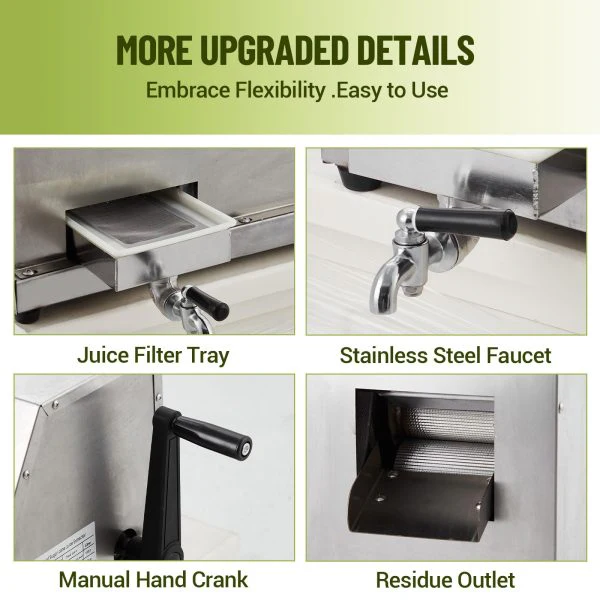 Manual Sugar Cane Juicer Machine, Sugar Cane Press with 3 Stainless Steel Drums and 2.4-inch Large Inlet, Sugarcane Juice Machine with 110LBS/H, Suitable for Home/Commercial Use