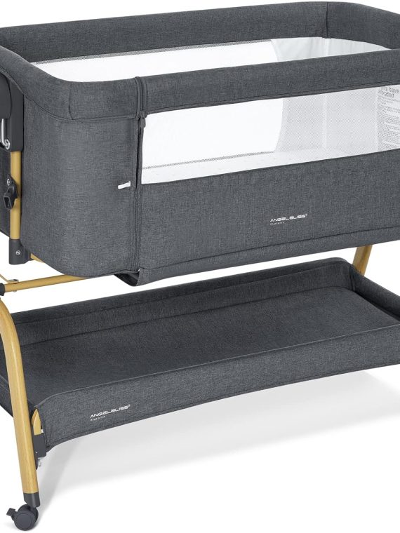 Rocking Bassinet Bedside Sleeper, Adjustable Height, Portable with Wheels, Includes Comfy Mattress, for Newborns