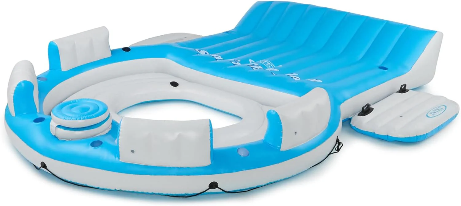 56299EP 145 x 125 x 20 Inch Splash N Chill Inflatable Lake and Pool Relaxation Island Lounger Seat for up to 7 Adults, Blue and White