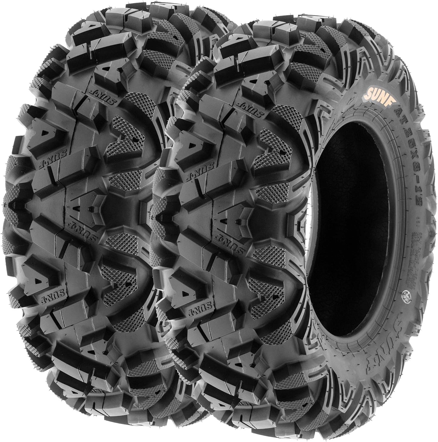 Set of 4 ATV UTV all-terrain Tires 25x8-12 Front & 25x10-12 Rear, 6 PR, Tubeless A033