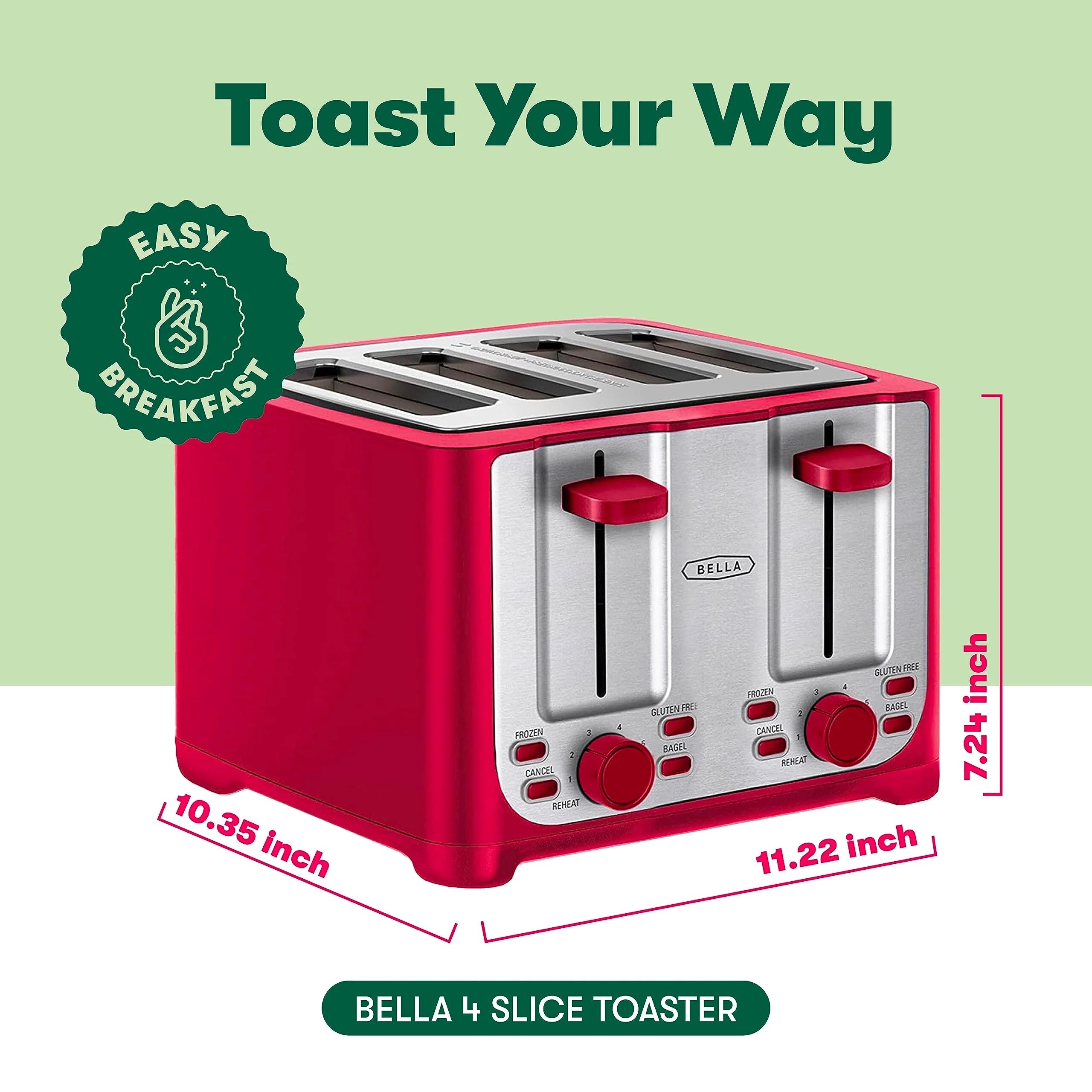 4 Slice Toaster with Auto Shut Off - Extra Wide Slots & Removable Crumb Tray and Cancel, Defrost & Reheat Function