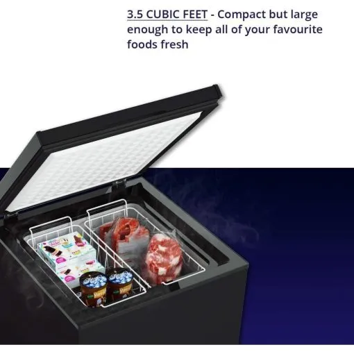 Northair Chest Freezer – 3.5 Cu Ft with 2 Removable Baskets – Reach In Freezer Chest – Quiet Compact Freezer – 7 Temperature Settings – Black