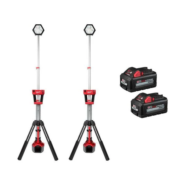 18V Lithium-Ion Cordless Rocket Dual Power Tower Lights with (2) 6.0Ah High Output Batteries