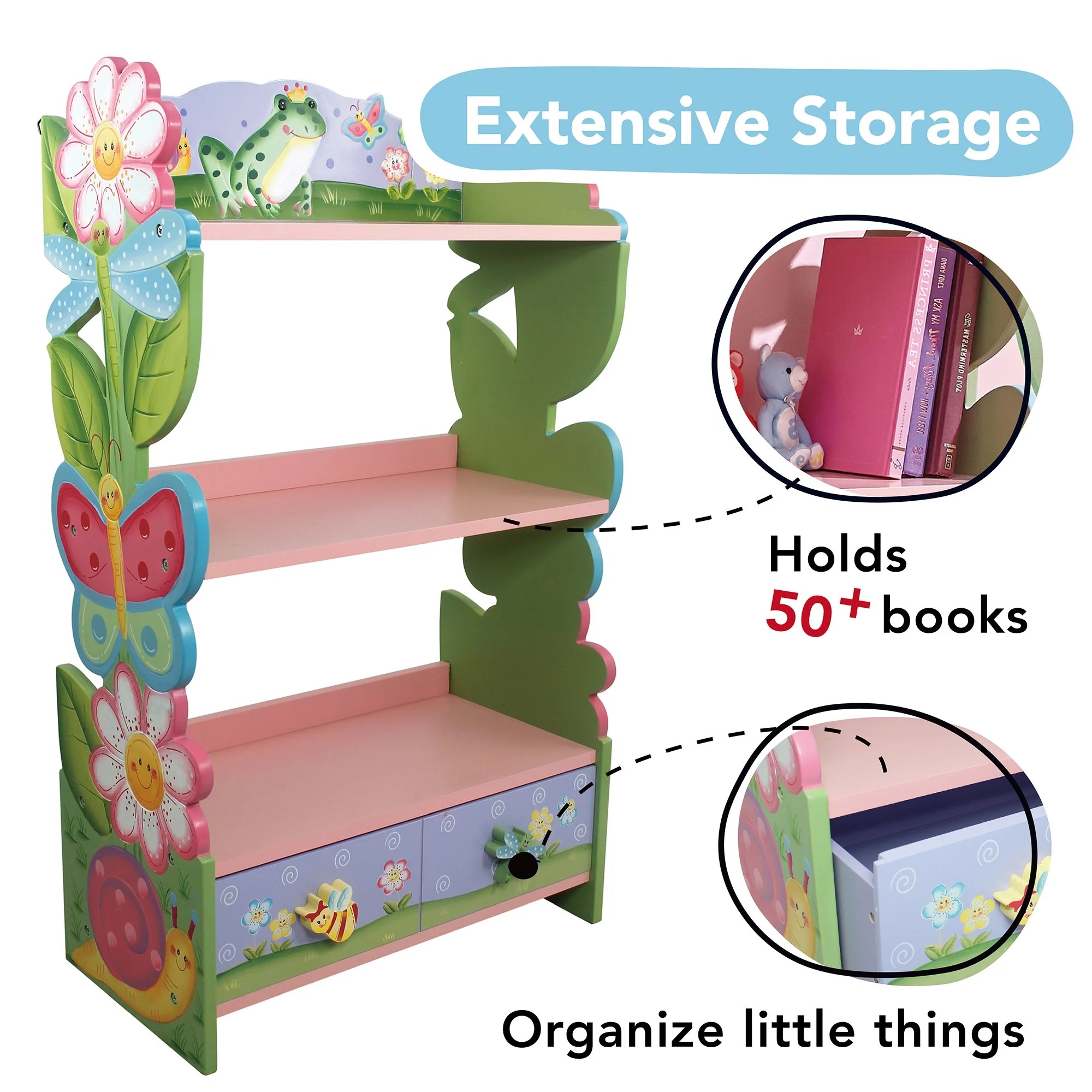 Fantasy Fields Magic Garden Kids 3-Tier Bookshelf & Drawer