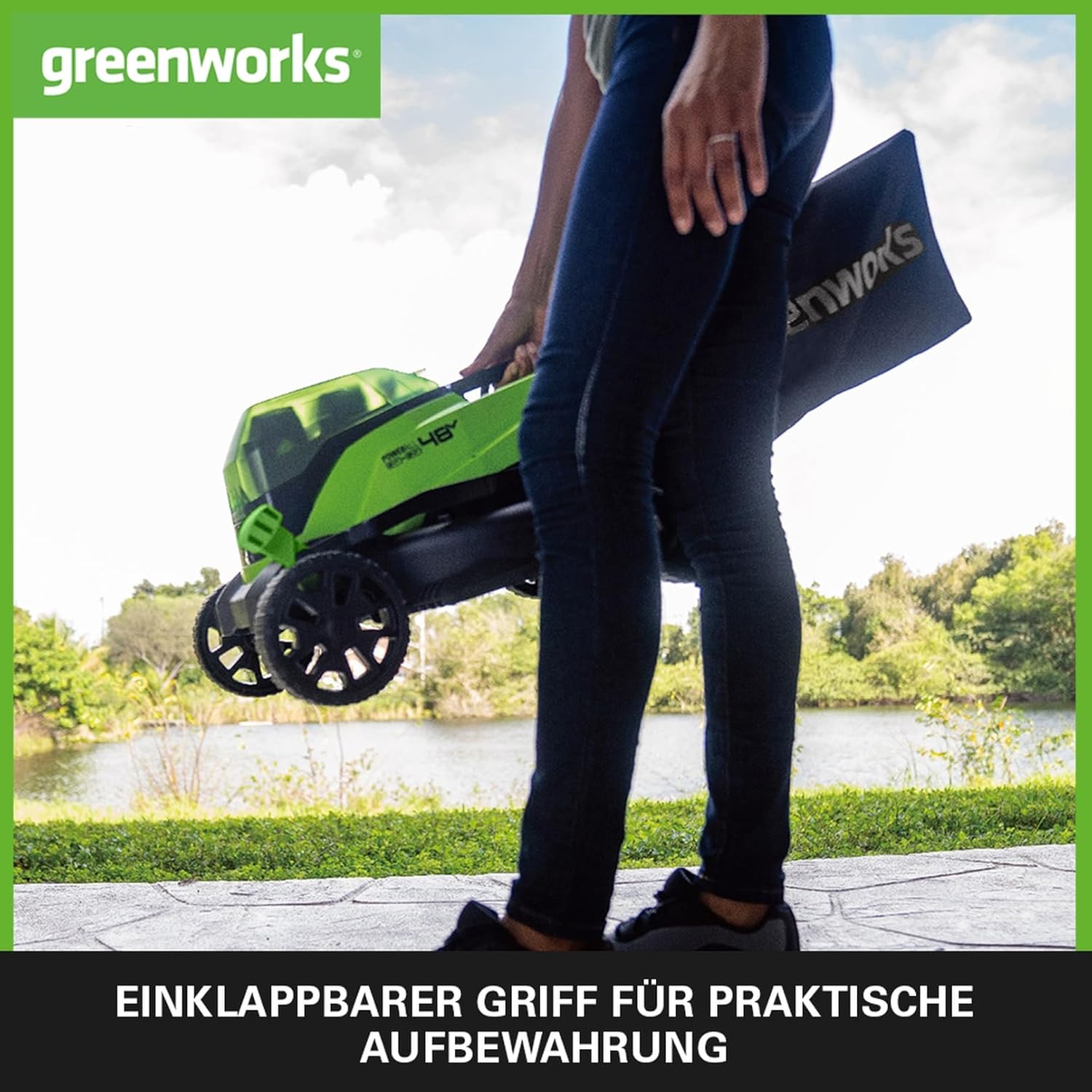 Greenworks 48V (2x24V) Selbstfahrender Akku Rasenmher für groe Flchen bis zu 480m, 46cm Schnittbreite, 55L Sack PLUS zwei 4Ah-Akkus und Doppelladegert GD24X2LM46SPK4X