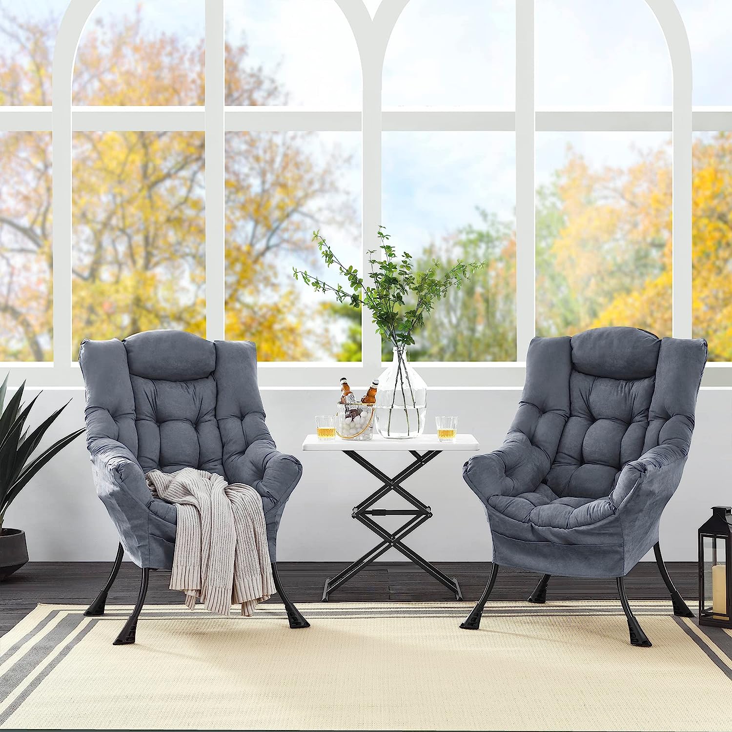 2025 Living and More High Back Sofa Chair, Modern Fabric Lazy Chair, Accent Contemporary Lounge Chair, Cool Grey