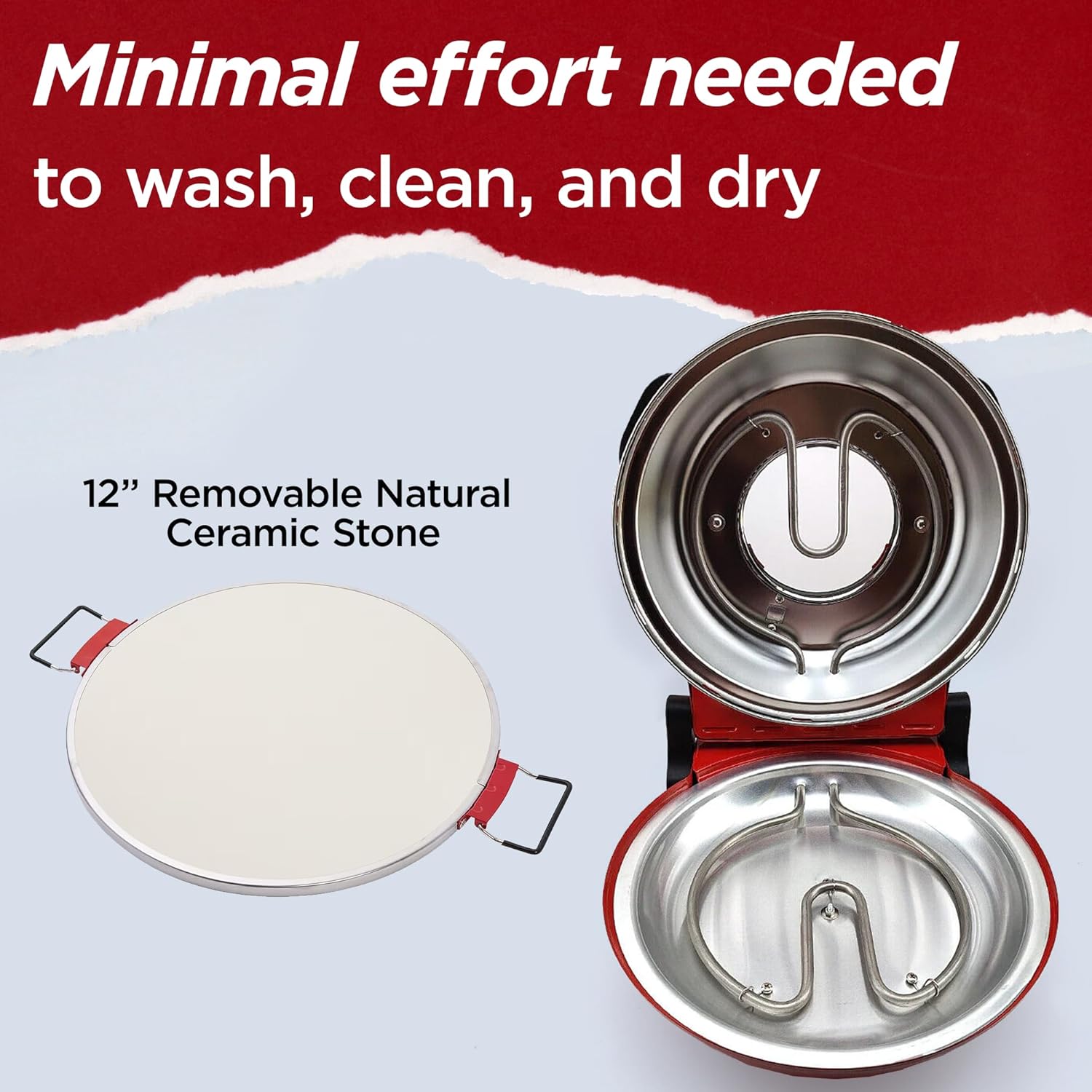 Electric Pizza Oven with Ceramic Stone, Viewing Window, Adjustable Heat Control, Timer and 1200W Baking Power, DIY Homemade Pizzeria, Large 12” Pie Capacity (Black)