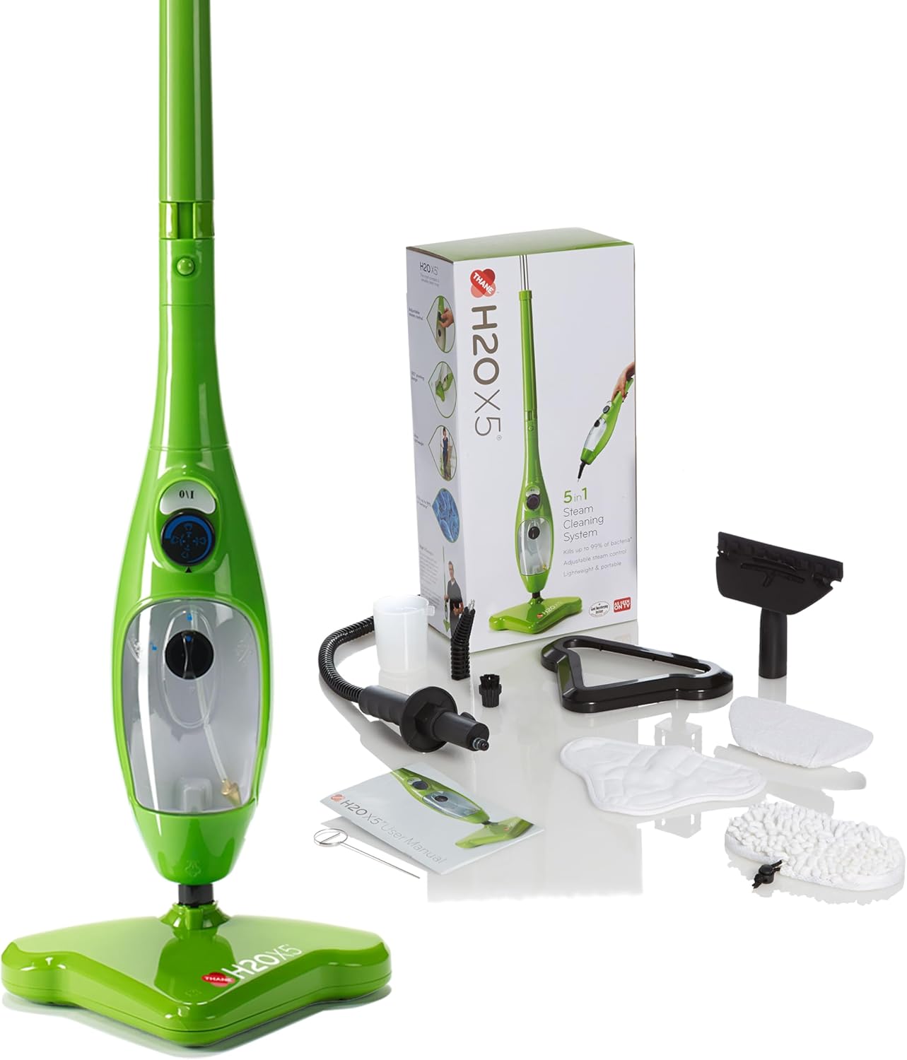 H2O X5+ Dampfwischer und Handdampfreiniger – Multifunktions und Mehrzwecksystem für Bden, Teppiche, Fenster, Polster, Küchen und Badezimmer (Schwarz)