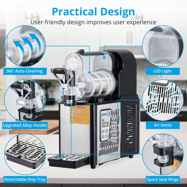 Commercial Slushie Machine 3L Stainless Steel Self-Cleaning Slushy Maker for Frozen Drinks,Snow Melting Ideal for Home,Coffee Shop,Restaurant