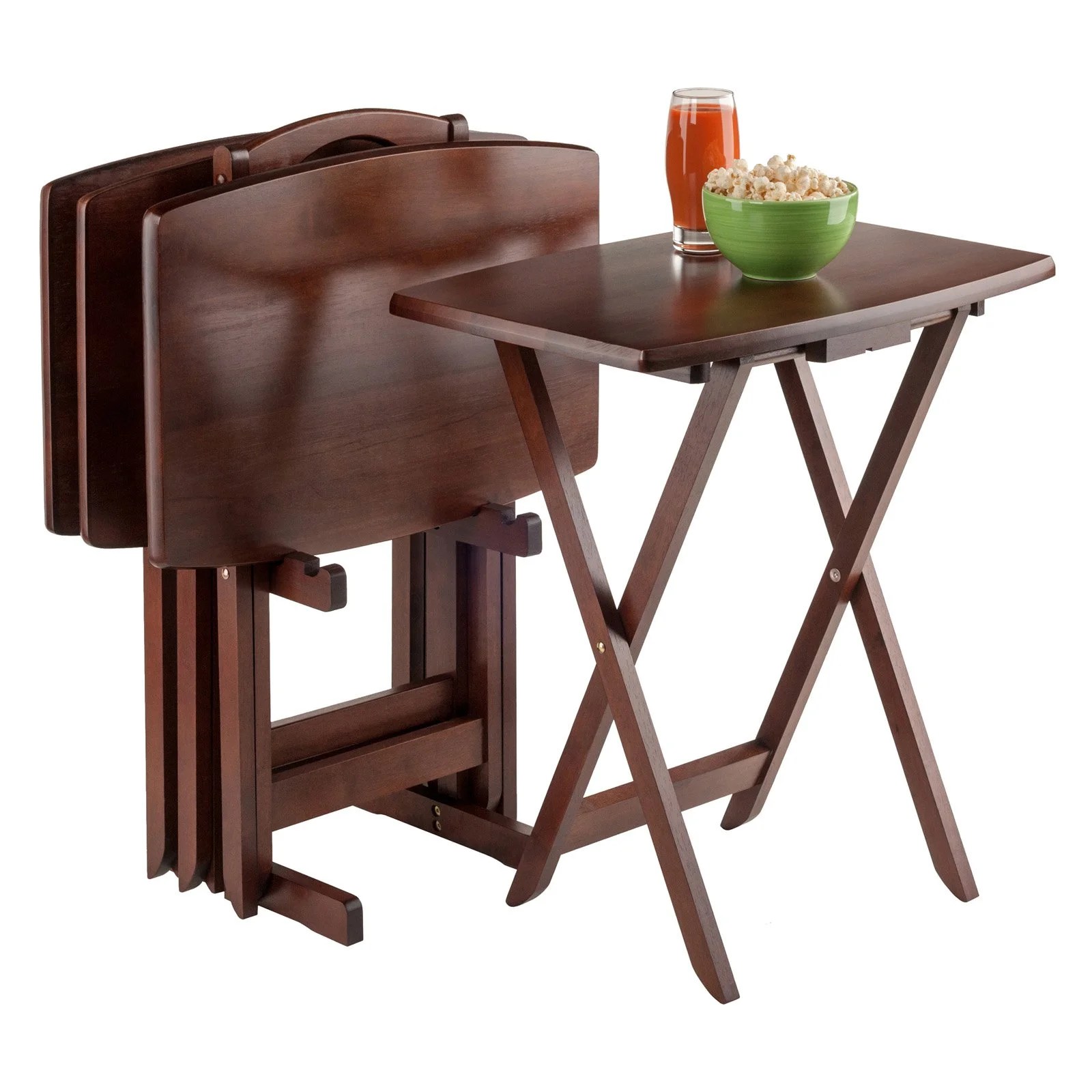 Winsome Dylan 5-Piece Oversized Folding Snack Table Set, Walnut Finish