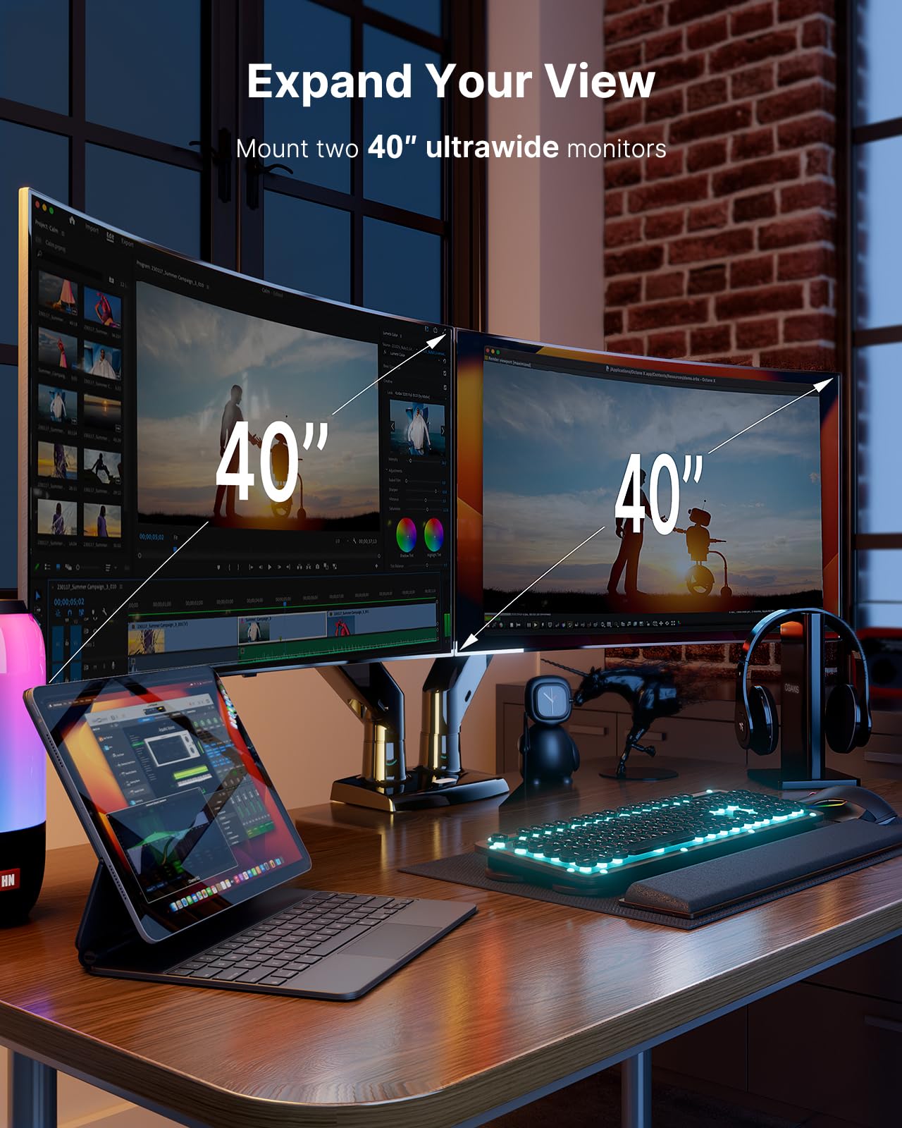 HUANUO Dual Monitor Stand for 13 to 40 inch Hold up to 26.4lbs