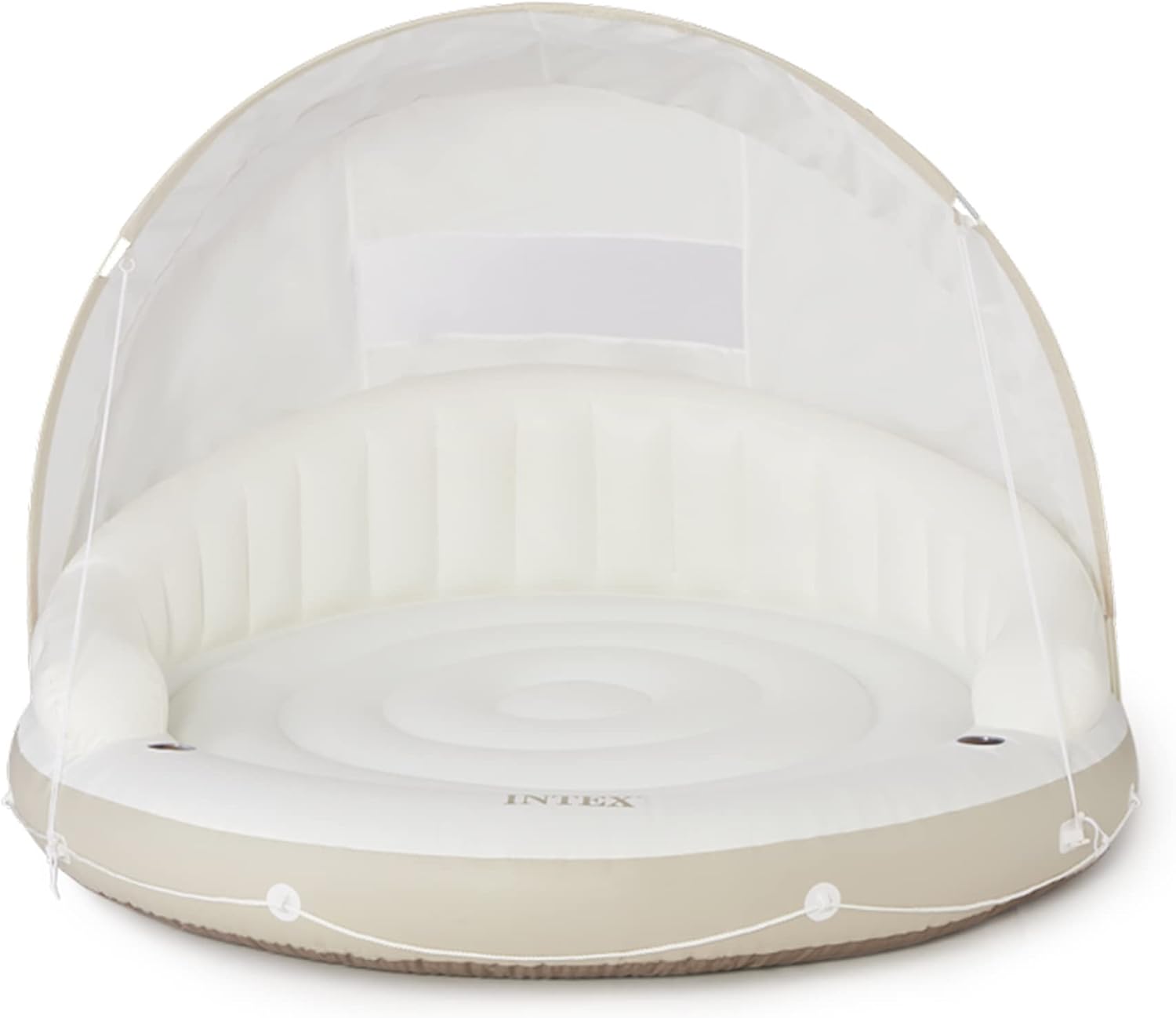 58292EP Canopy Island Inflatable Pool Float: Comfortable Lounge Surface – Built-in Cup Holders – Detachable Sunshade – 440lb Max Weight Capacity – 78.5