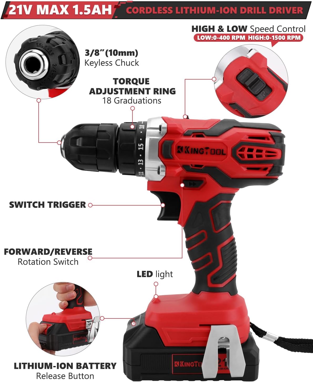 KINGTOOL Home Tool Set Kit - 286 PCS Home Auto Repair Tool Kit with Rolling Tool Box, Mechanic Tool Sets with 21V Max Cordless Power drill, Perfect for Homeowner, Diyer, Handyman