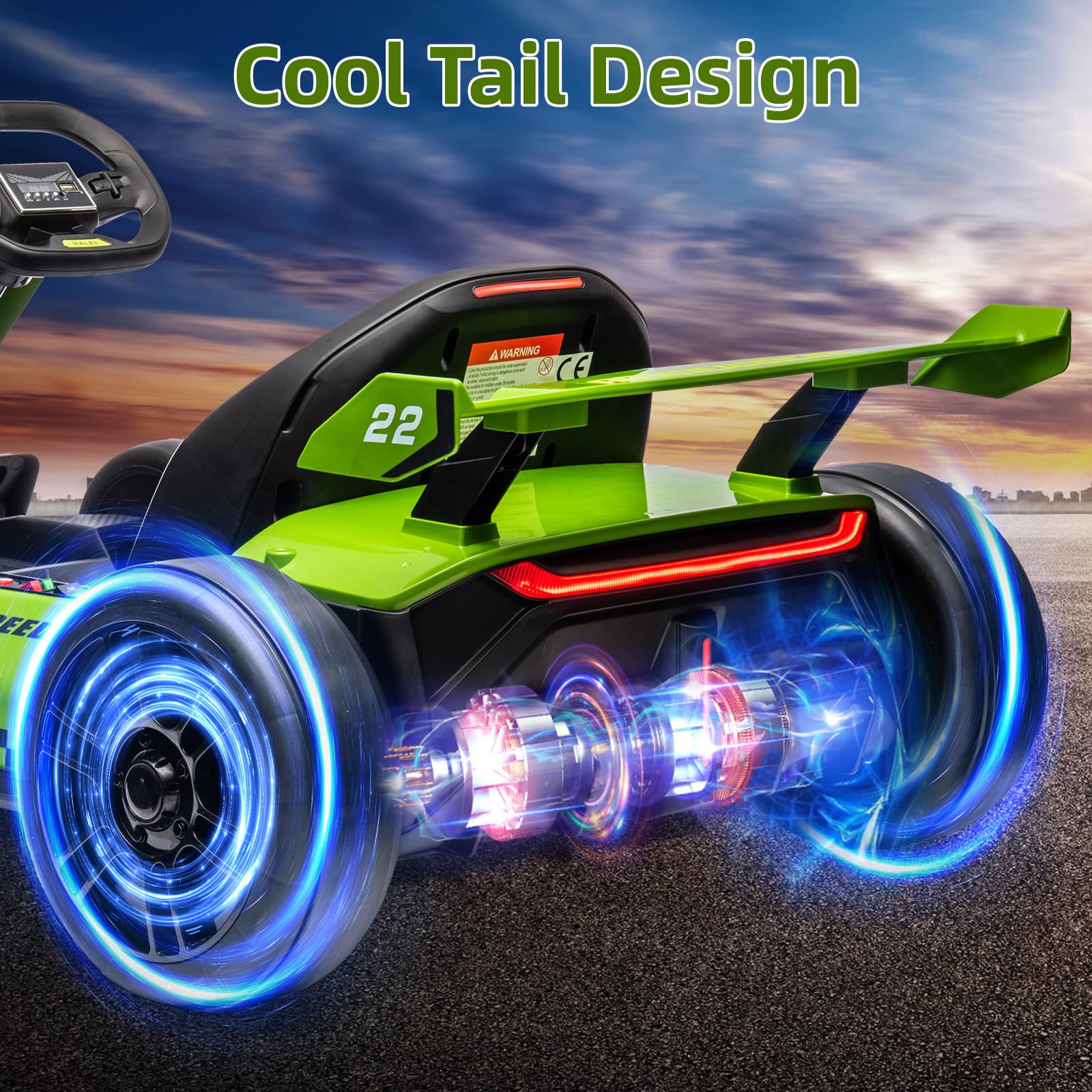 24V Electric Go Kart, with 300W Strong Motor, Drift/Sport Mode, Big Battery, Eva Tire,Length Adjustmen for Outdoor Racing Toy-Green