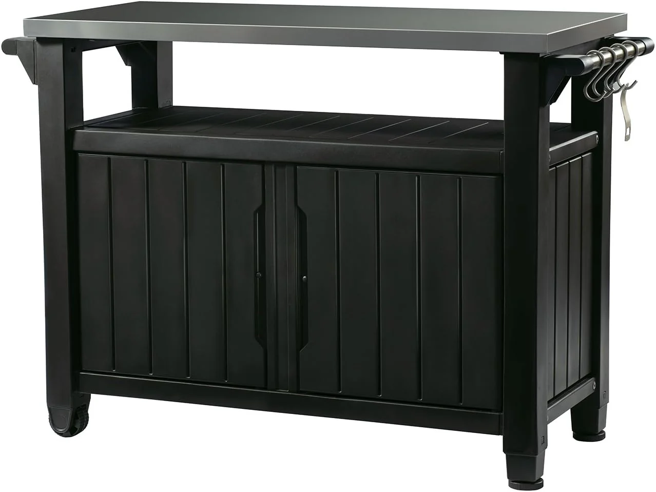 Outdoor Rolling Table Cart for Food Prep, Storage, Bar & Grill, Dark Brown