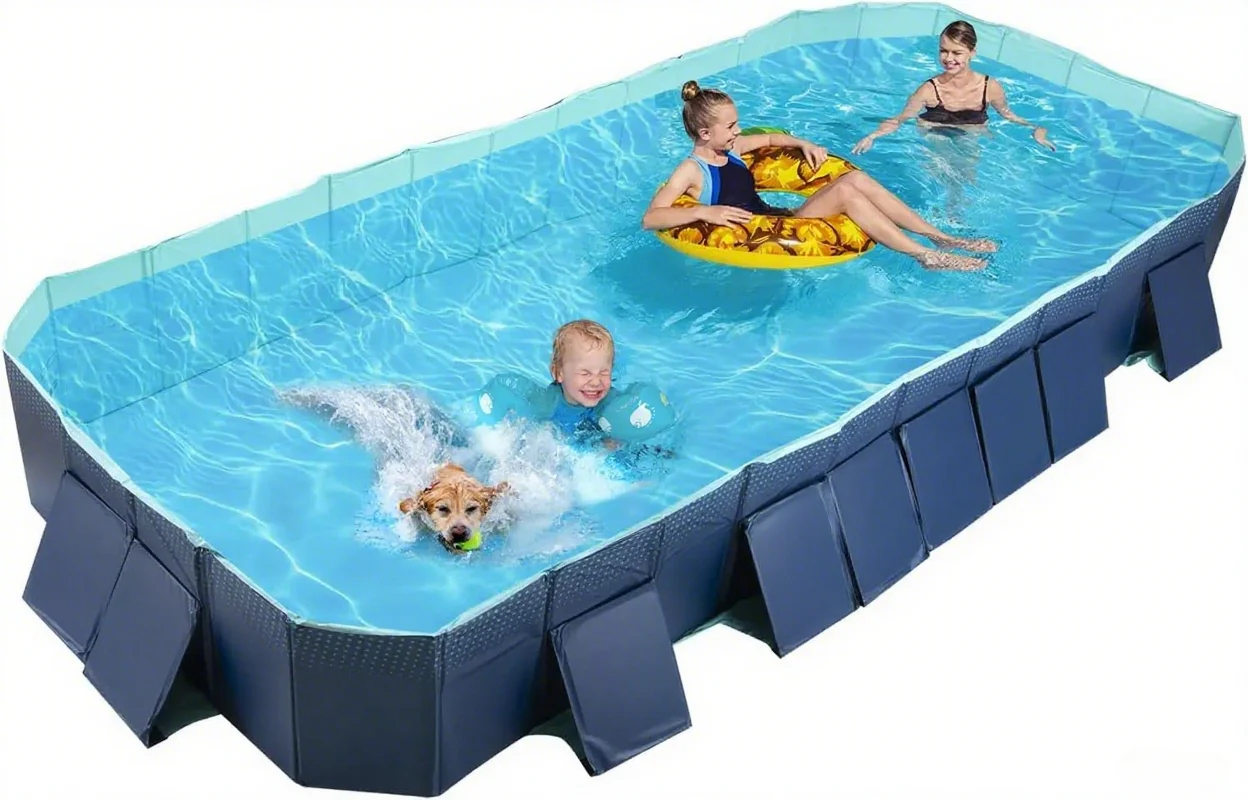 Foldable Non-Inflatable Kids' and Adults' Outdoor Swimming Pool - Hard Plastic Shell, Kid Pool for Backyard Dog Pools (158quot; x 76quot; x 20quot;)