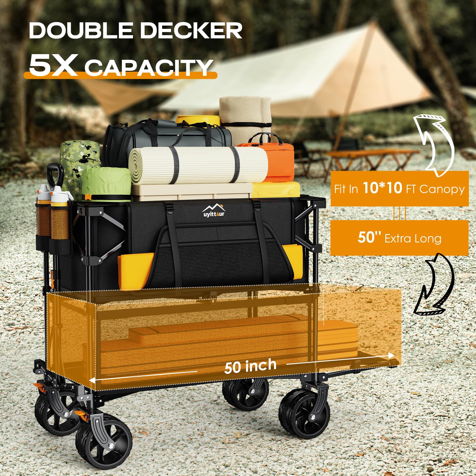 Uyittour Foldable 50''L Extra Long Double Decker Wagon for Sport