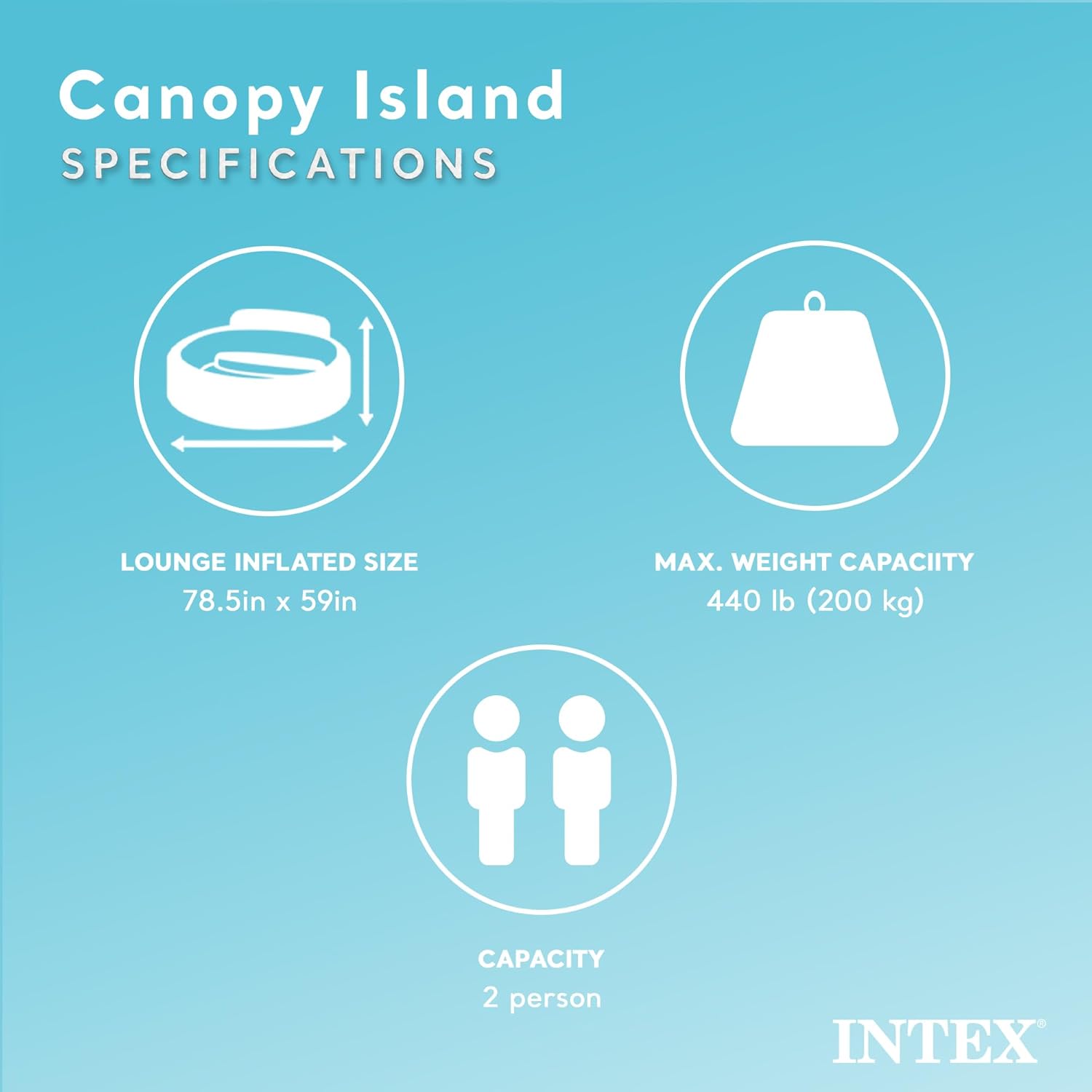 58292EP Canopy Island Inflatable Pool Float: Comfortable Lounge Surface – Built-in Cup Holders – Detachable Sunshade – 440lb Max Weight Capacity – 78.5