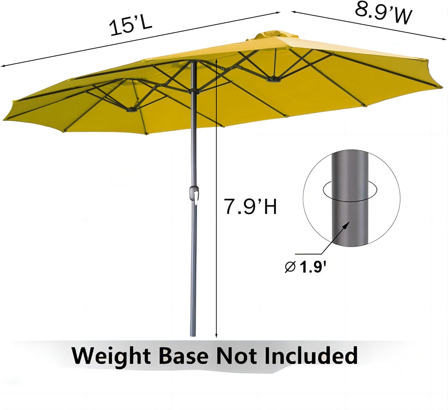 15ft Patio Umbrella with Solar Lights, Large Double Umbrella Outdoor, Rectangle 180''x106'' Umbrellas with 156 PCS LED Lights and Crank Handle for Backyard Deck Pool Shade in Black(1.9