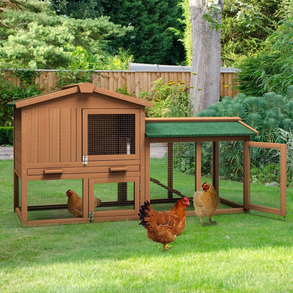 Large chicken coop, wooden hen house, outdoor backyard rabbit cage with ventilation door, detachable tray and slope, chicken nesting box (58 inches) (58 inches long x 21 inches wide x 34 inches high)