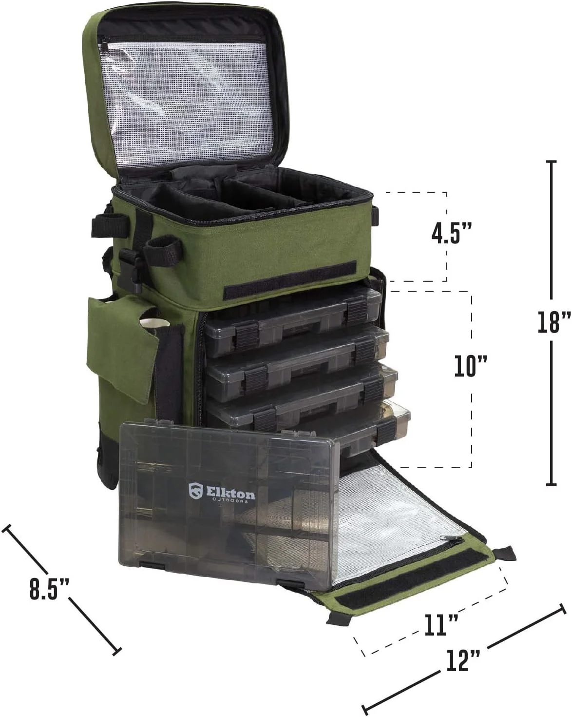 2025 Elkton Outdoors Rolling Tackle Box with Wheels - Waterproof Rolling Fishing Backpack, 5 Removable Tackle Trays, 4 Rod Holders, Fishing Gifts for Men, Fish Tackle Bag, Roller Tackle Box
