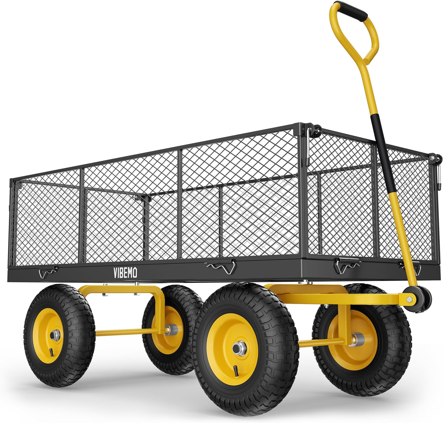 2025 Steel Garden Cart, 2-in-1 1400 lbs Heavy Duty Utility Wagon, with Removable Mesh Sides to Convert into Flatbed, 240° U-Turn 13" Pneumatic Tires Garden Wagon for Farm Yard Lawn Garden Camping