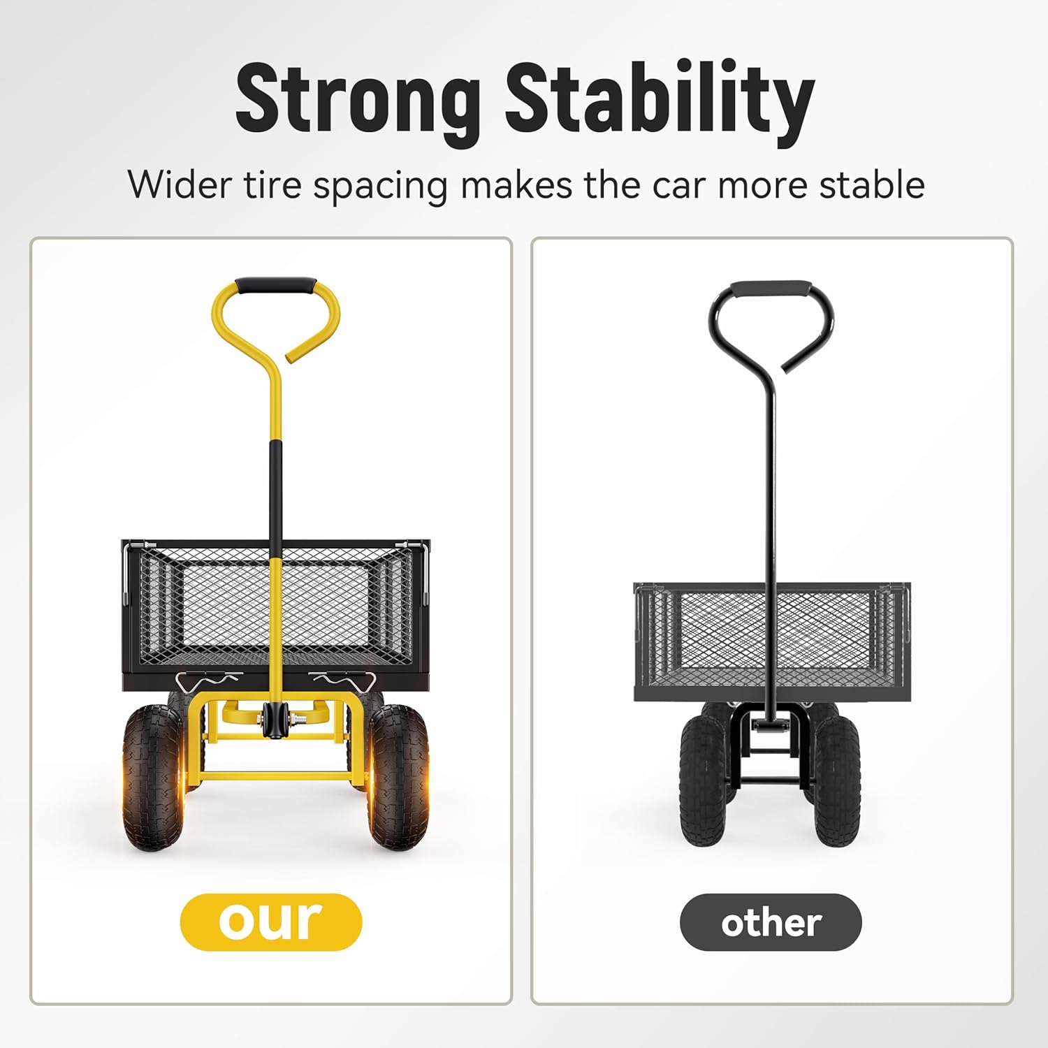 2025 Steel Garden Cart, 2-in-1 1400 lbs Heavy Duty Utility Wagon, with Removable Mesh Sides to Convert into Flatbed, 240° U-Turn 13" Pneumatic Tires Garden Wagon for Farm Yard Lawn Garden Camping