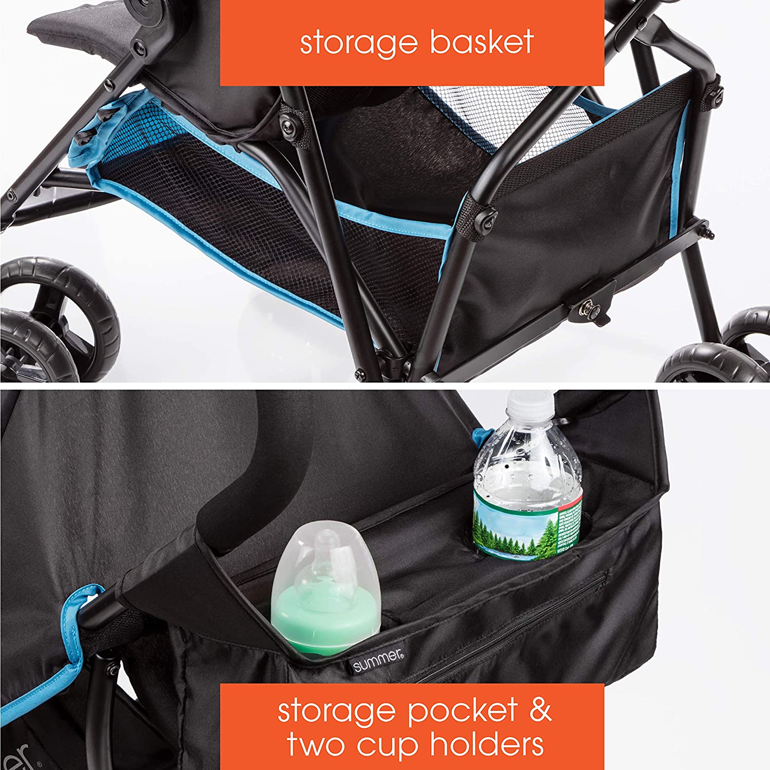 Convenience Stroller, Blue/Black Lightweight Infant Stroller with Compact Fold