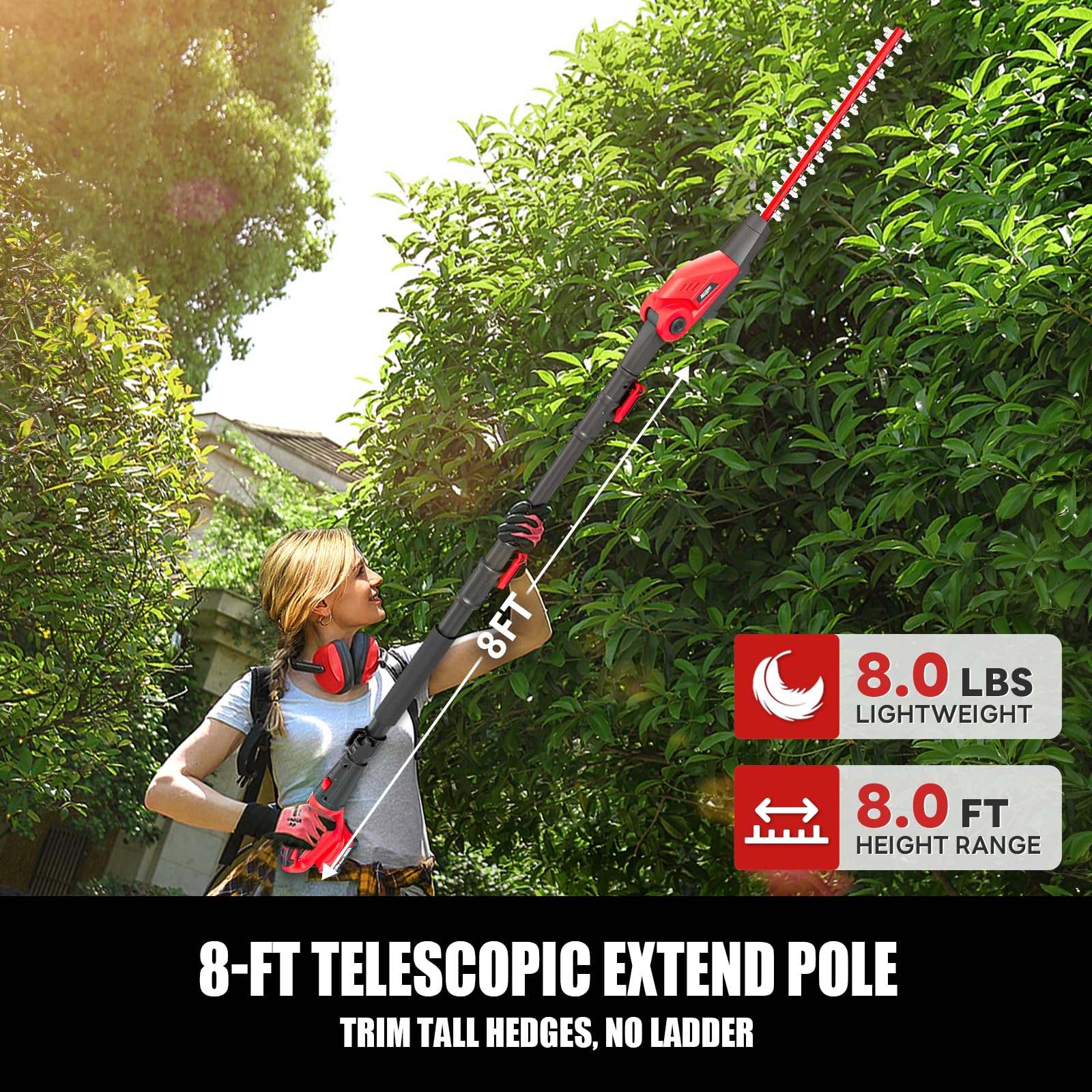 Alloyman 20V MAX Pole Hedge Trimmer with 2 Packs 2.0Ah Batteries & Charger