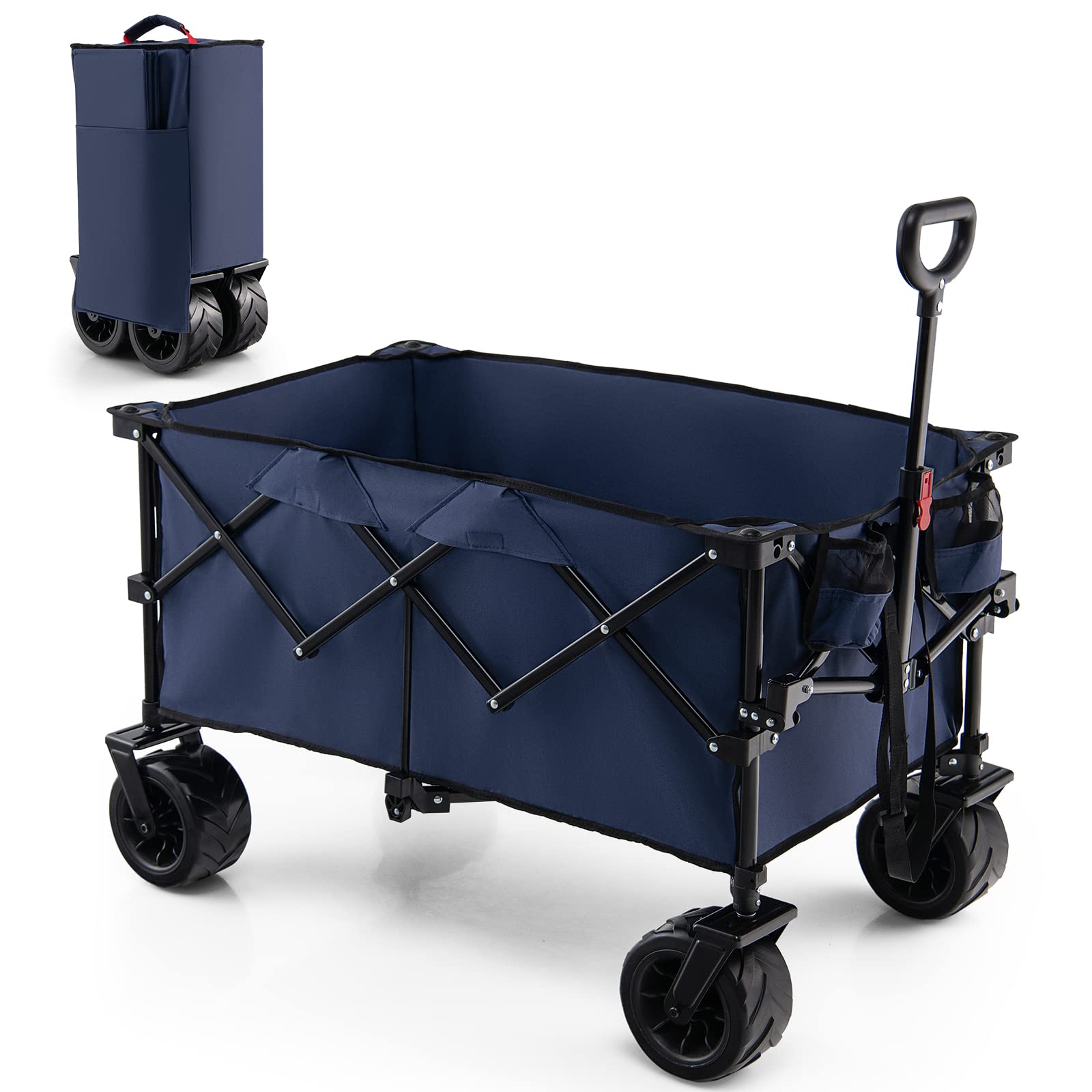Collapsible Wagon Cart, Foldable Heavy Duty Utility Wagon with Adjustable Handle