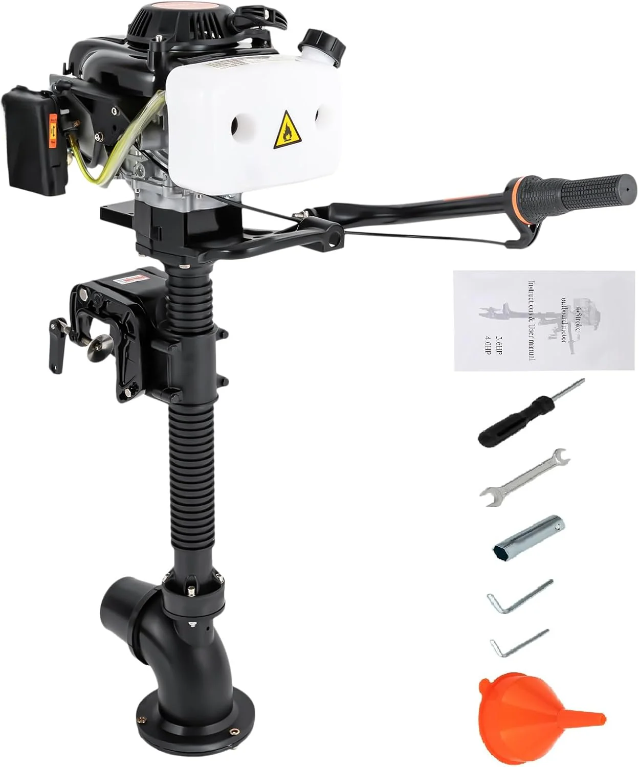 4 Stroke Outboard Motor, 4HP Heavy Duty Fishing Boat Engine with Wind Cooling CDI System, 55CC Jet Pump Boat Engine for Fishing Boats, Rubber Boats, 4hp Outboard Motor