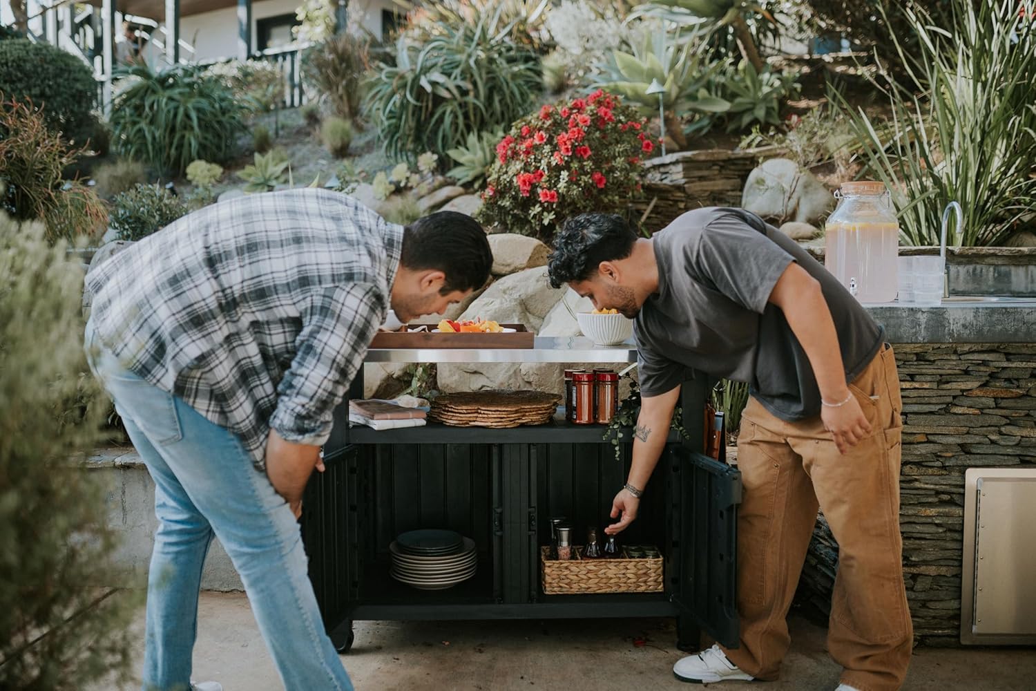 Keter Outdoor Rolling Table Cart for Food Prep, Storage, Bar & Grill, Dark Brown