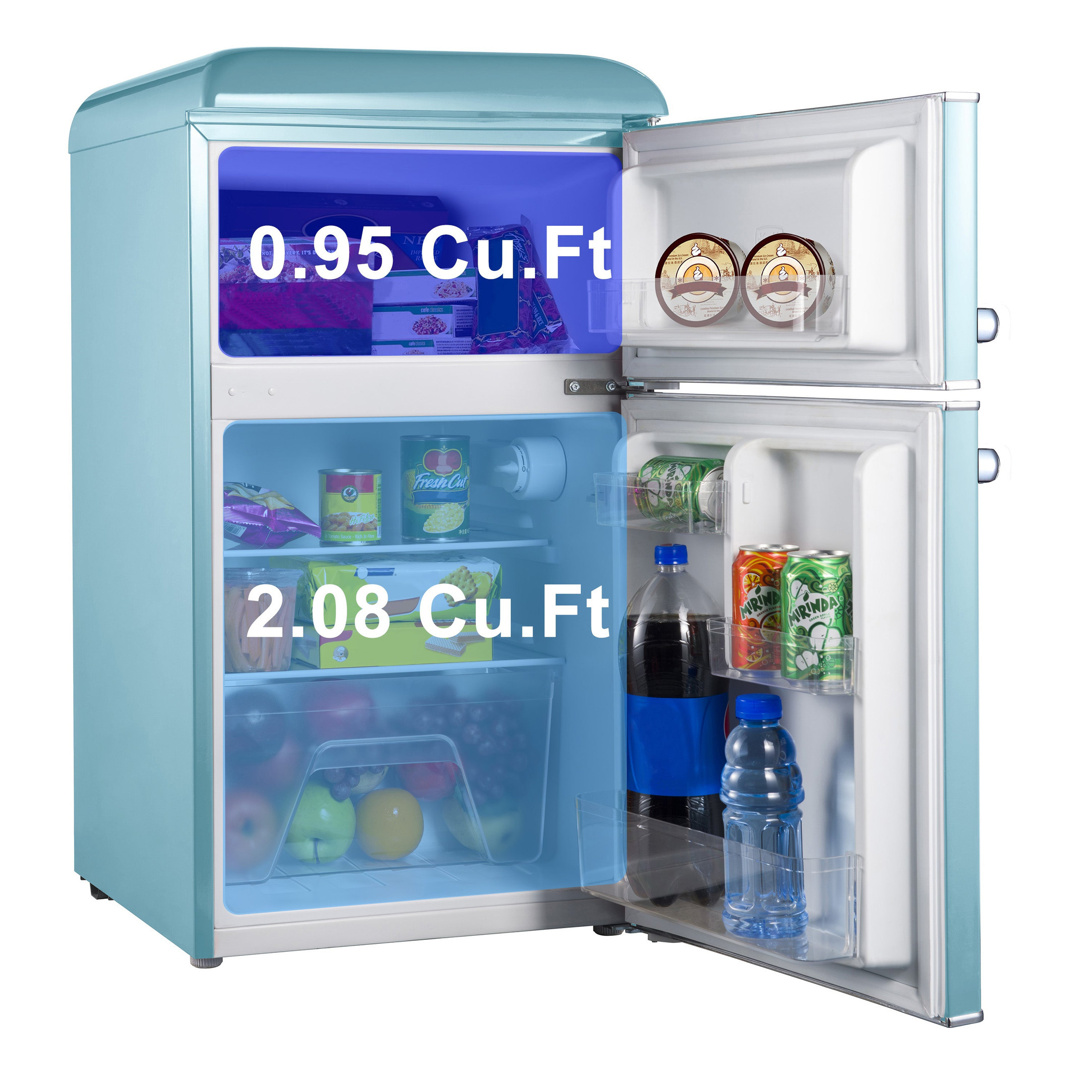 3.1 Cu.ft Dual Door Retro Refrigerator True Freezer, Blue