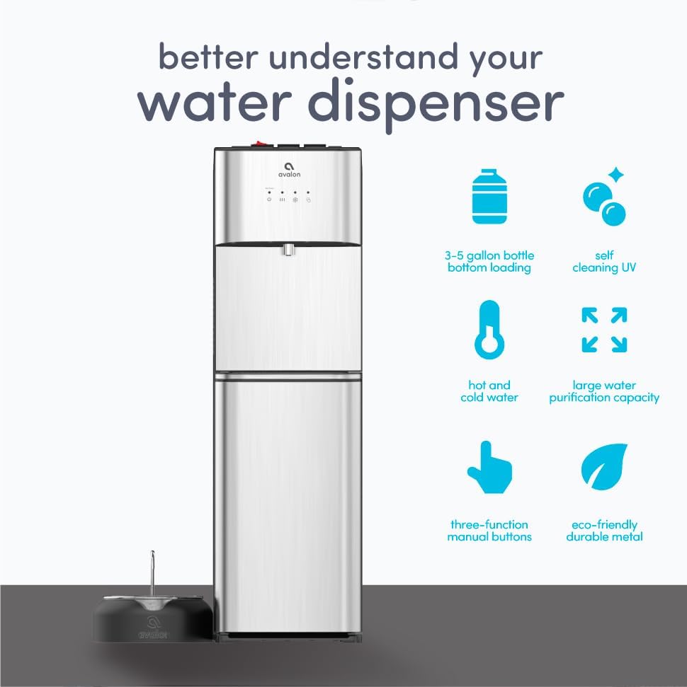 Limited Edition Self Cleaning Water Cooler Water Dispenser - 3 Temperature Settings - Hot, Cold & Room Water, Durable Stainless Steel Construction, Bottom Loading - UL Listed-Avalon