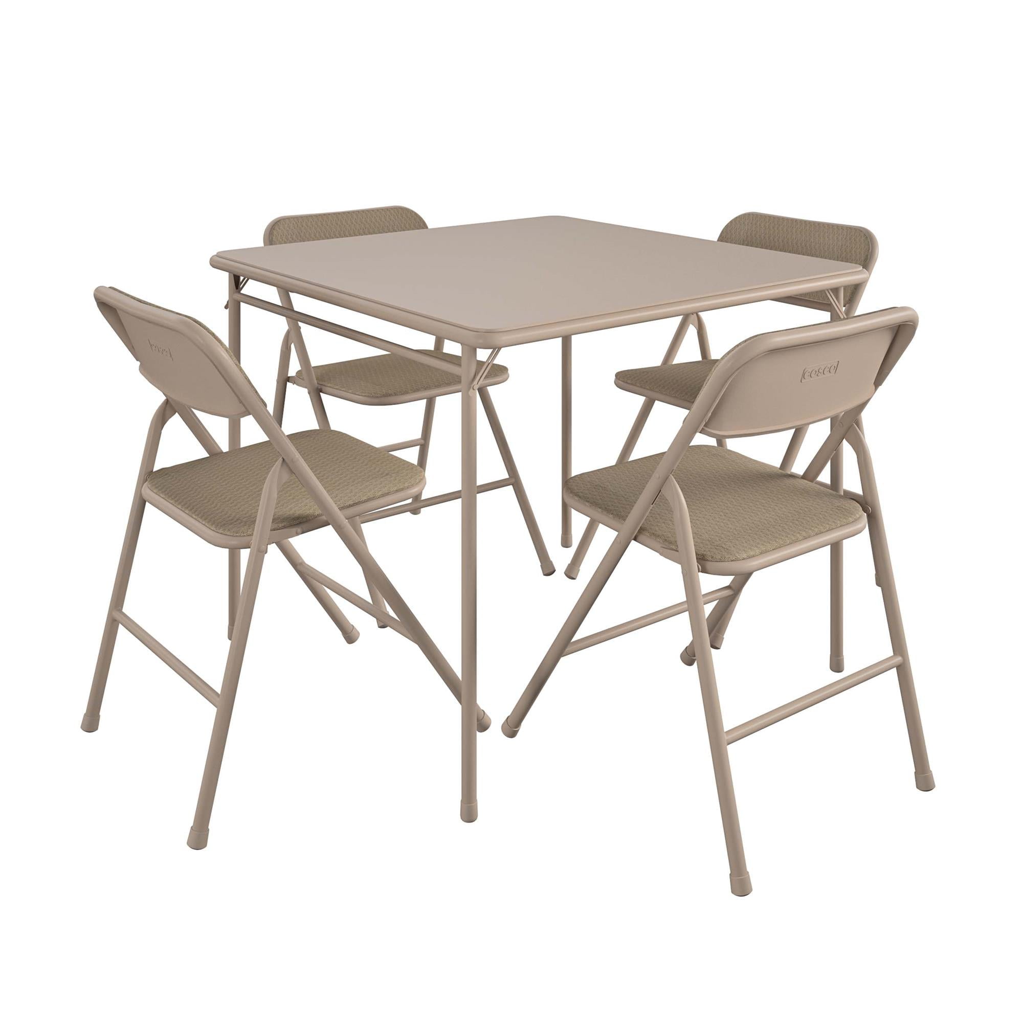 2025 5-Piece Folding Dining Set with Card Table and 4 Fabric Padded Chairs, Tan