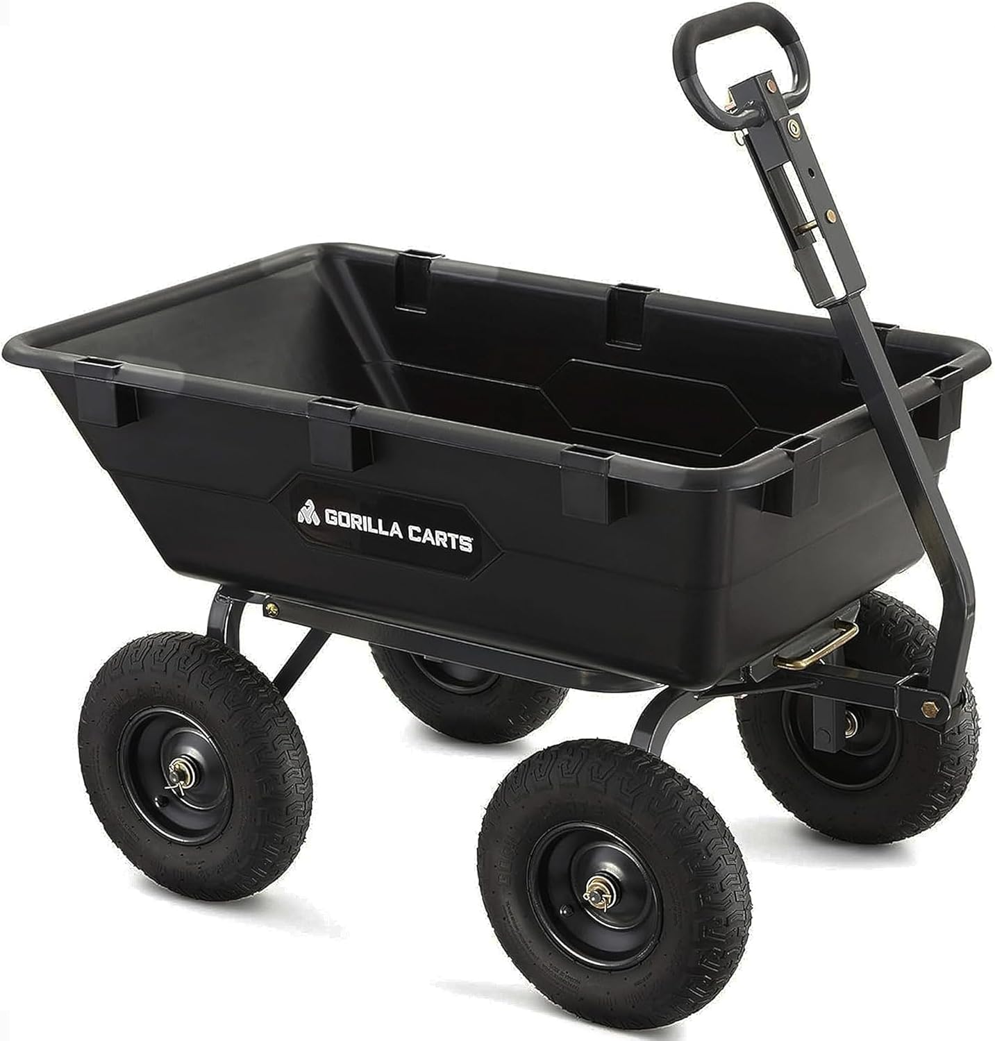 Heavy Duty Poly Utility Dump Wagon Garden Cart w/Pneumatic Tires, 6 Cu Ft - 1200 lb Capacity Outdoor Wheelbarrow for Yard, Landscaping & Gardening, Lawn Tractor or ATV Towable-Gorilla Carts