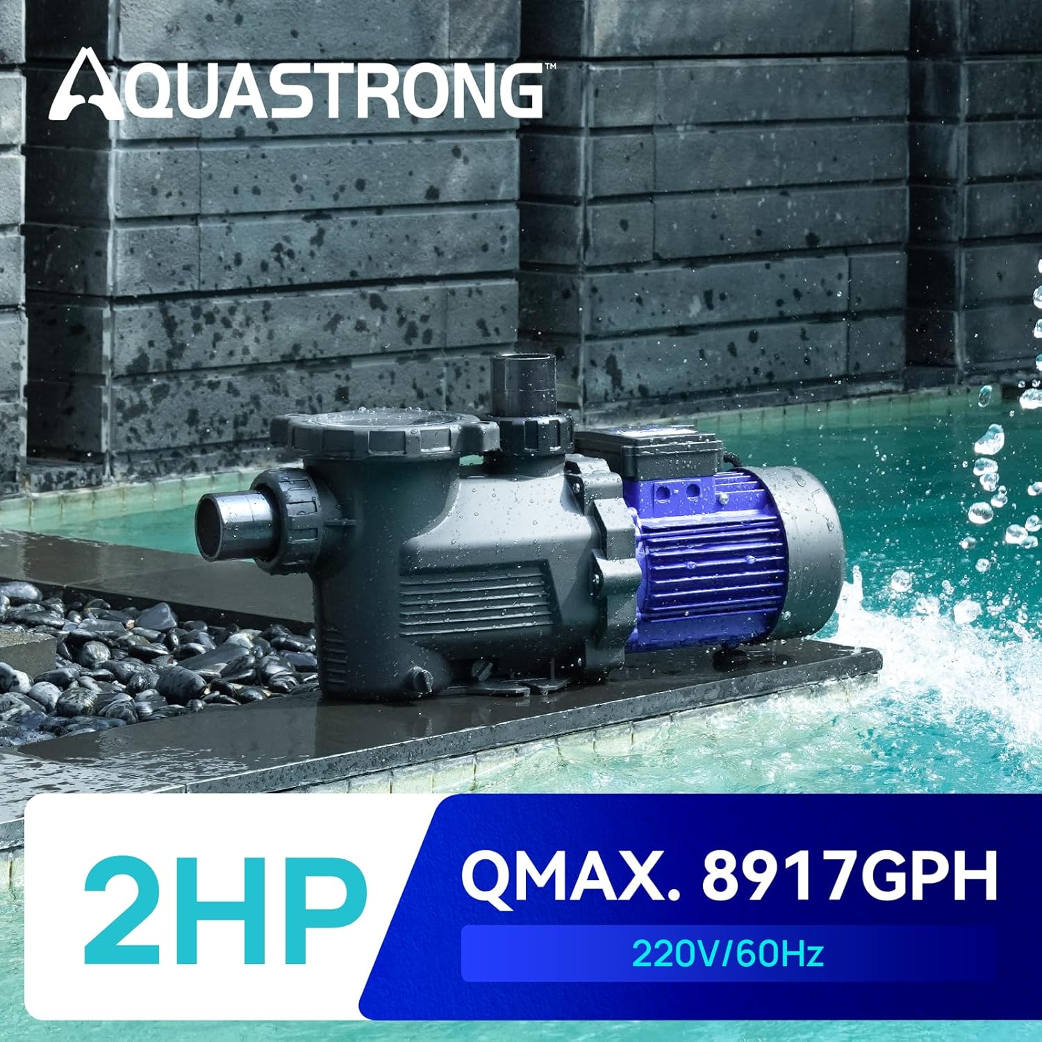AQUASTRONG In/Above Ground Pool Pump, High Flow (with Timer, 2HP, 8917 GPH, 220V)