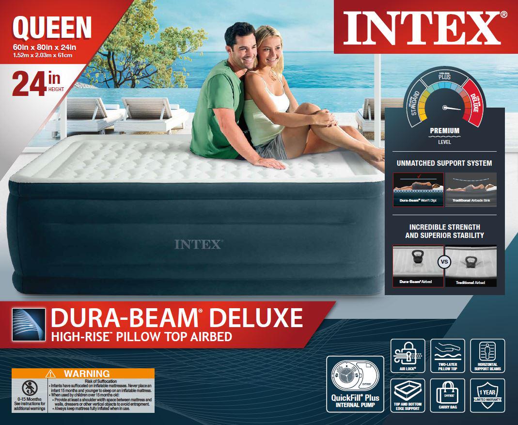 2025 Intex Dura-Beam 24 Pillowtop Air Mattress, with Built-in Pump, Queen