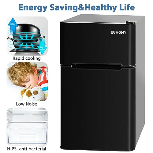 2025 Euhomy Mini Fridge with Freezer, 3.2 Cu.Ft Mini Refrigerator with Freezer