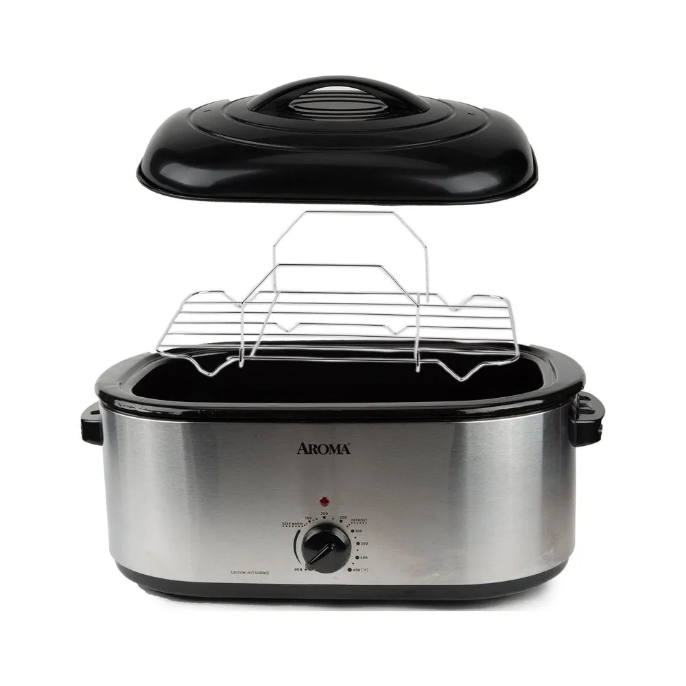 Aroma 22 Quart Electric Roaster Oven Stainless Steel with Self-Basting Lid