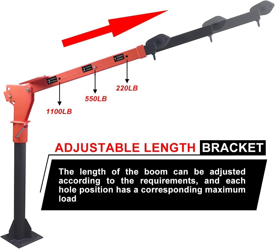 Pismire Winch Versatile 0.5T Folding Truck-Mounted Bed Crane Hoist Lift Pickup with Electric Winch 3500 lb 12V, Painted Steel 1100 lb Pickup 360° Swivel Base