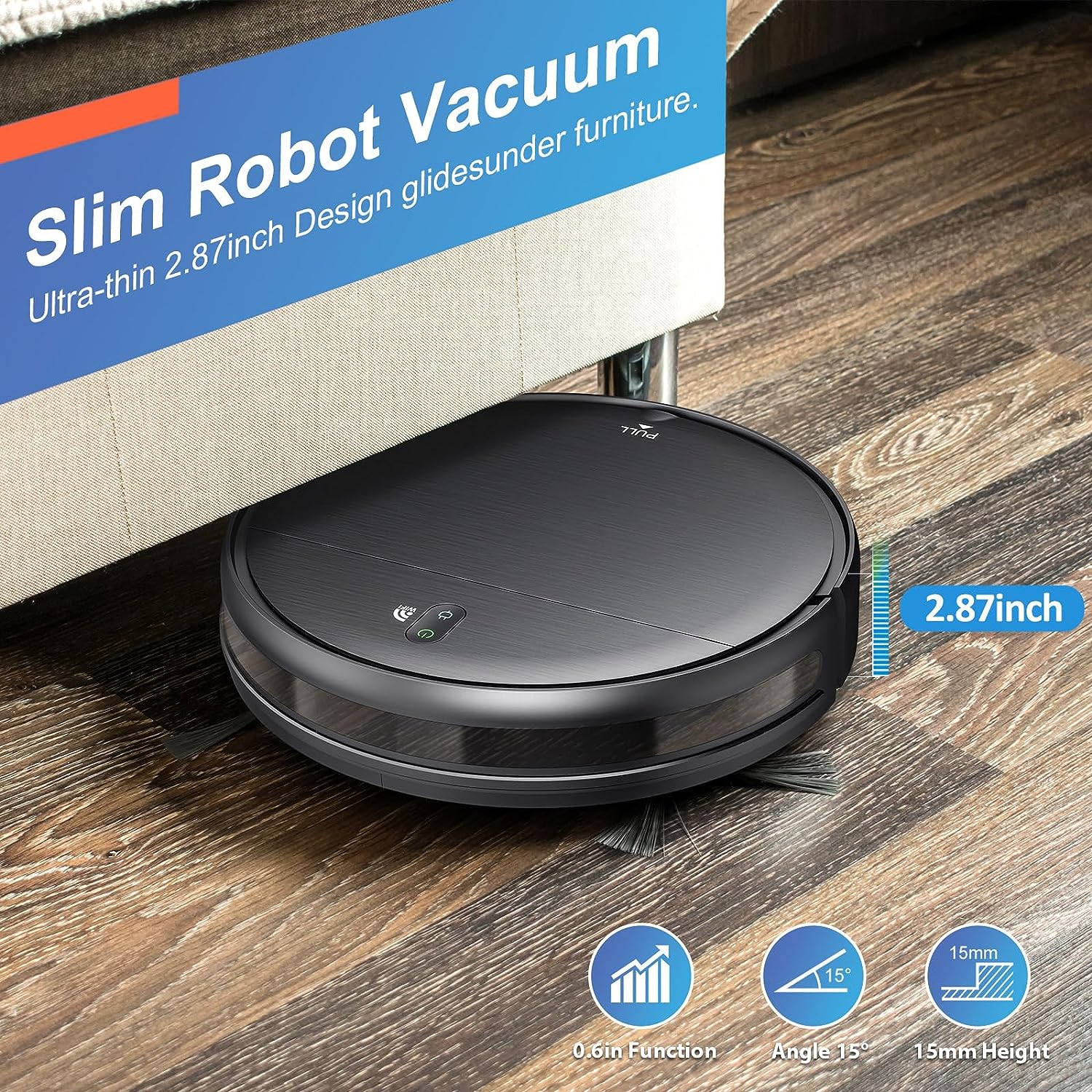 Robot vacuum and mop combo, robot vacuum with schedule, 2-in-1 robot vacuum with water tank and dustbin, self-charging, slim, perfect for hard floors, pet hair, carpets