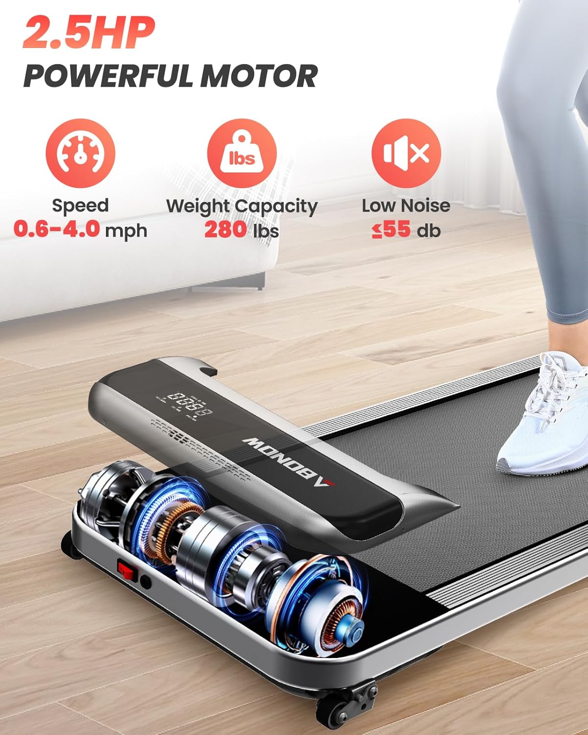 Walking Pad, Under Desk Treadmill with Incline for Home Office 2.5HP Portable Walking Treadmill with 280 Lbs Weight Capacity Walking Machine, Remote Control, LED Display