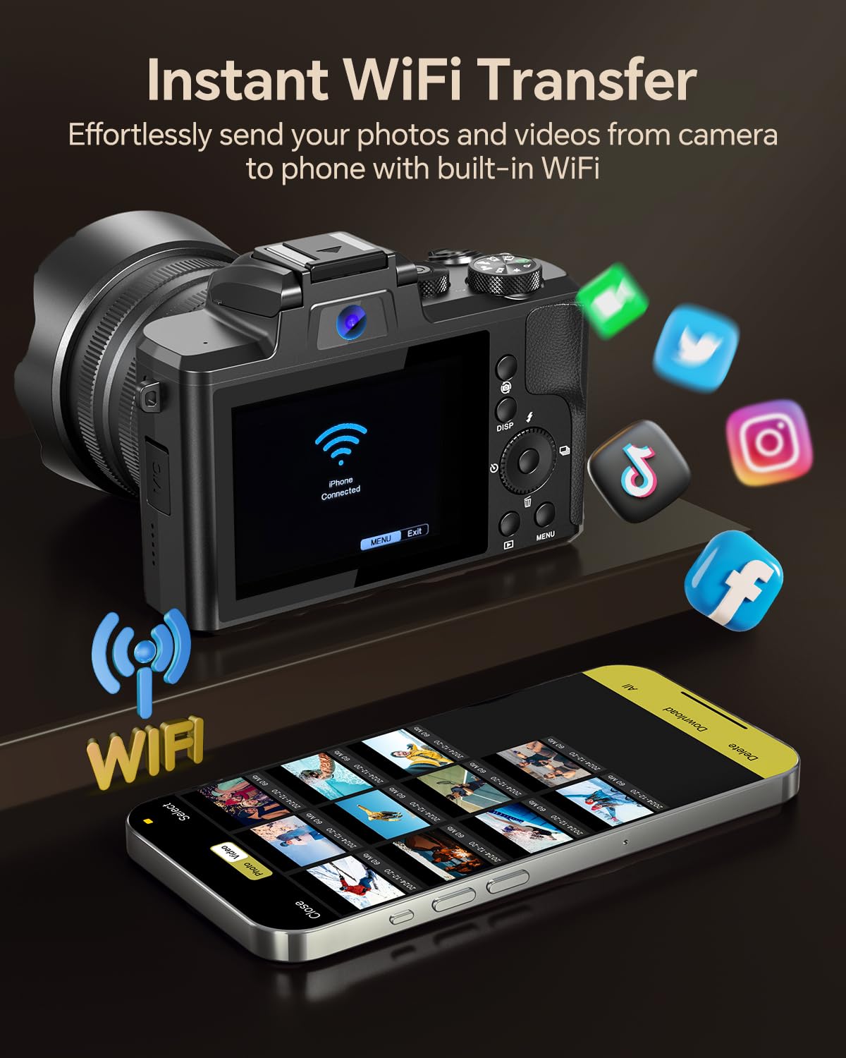 Fulealfly 8K 88MP Autofocus Digital Camera for Photography
