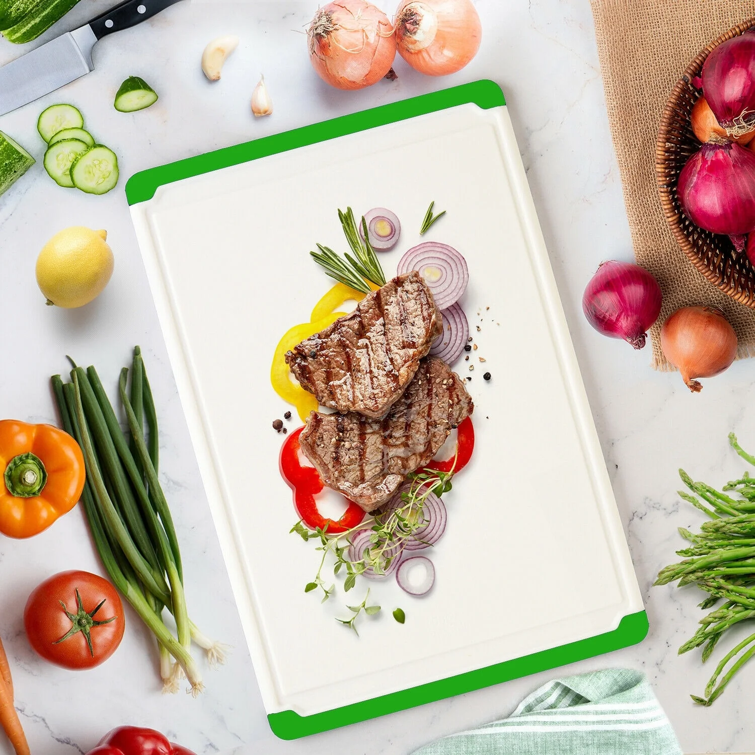 Plastic Cutting Boards - Large 18 x 12 Inch Rubber Cutting Board with Juice Grooves, Non-Slip, Dishwasher Safe Cutting Boards