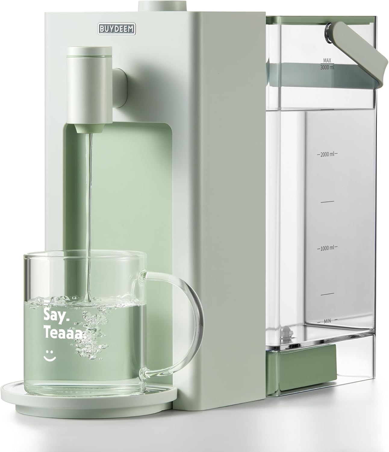 3-liter instant hot water dispenser, desktop water heater, with 8 temperature settings and 5 water volume options, quickly heats up, highly suitable for home and office use, featuring a warm and pleasant light green design.